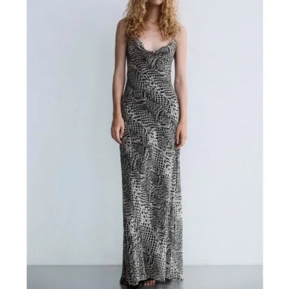 ZARA Sleeveless Cowl Neck Snakeskin Print Maxi Dress